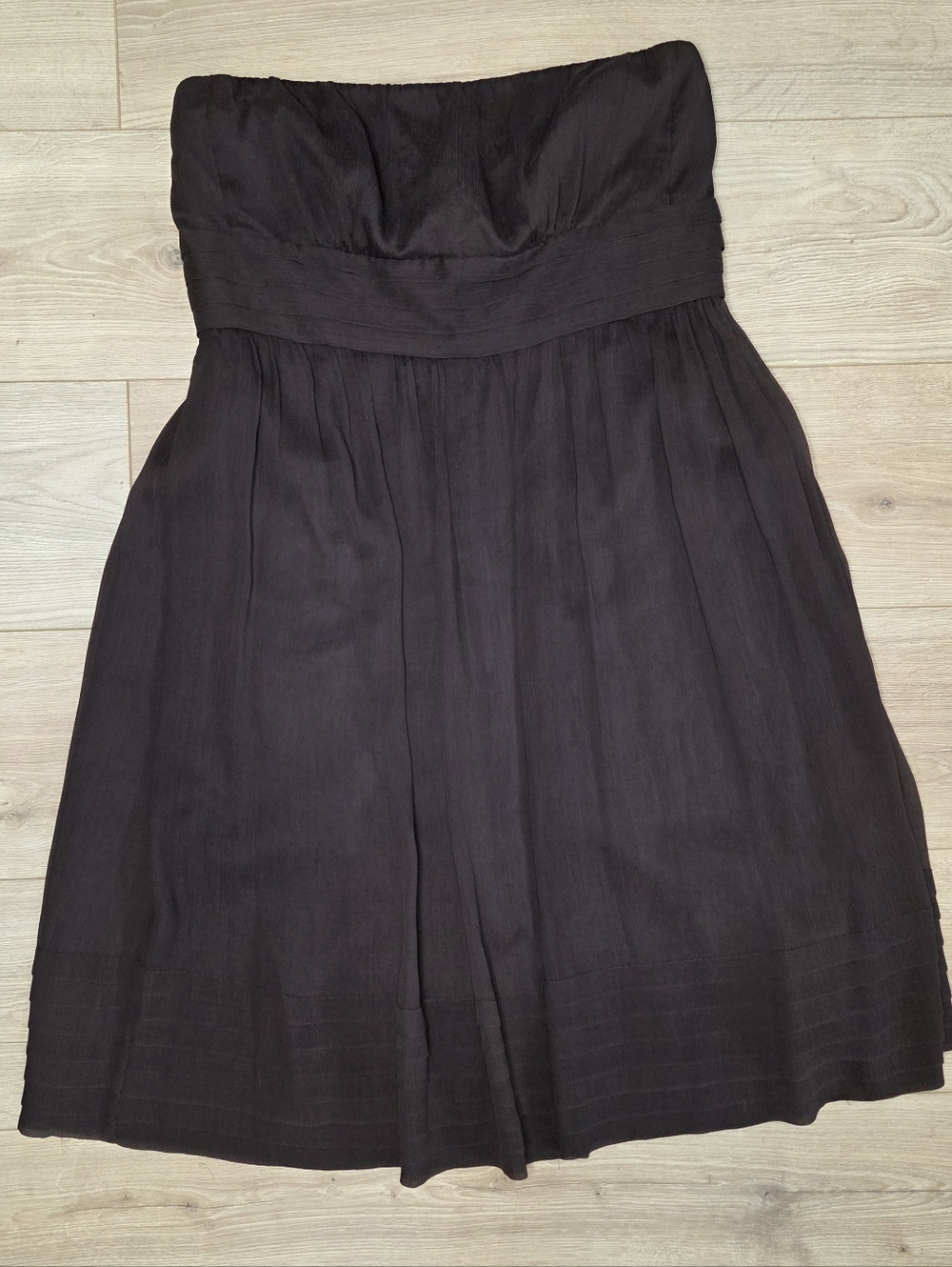 J. Crew Strapless Silk Dress Brown Empire Waist Pleated Midi Size 14 - Picture 7 of 7
